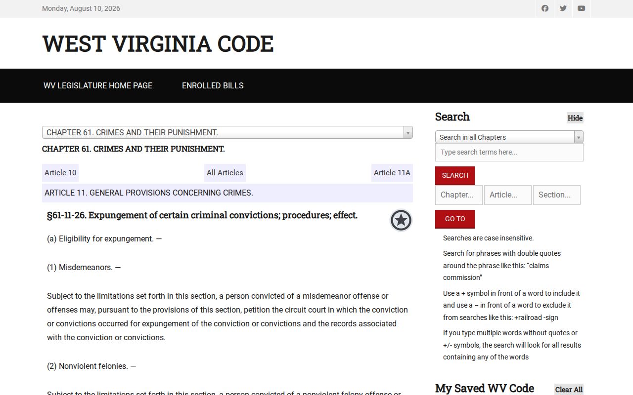 West Virginia expungement law affecting Bethlehem criminal records