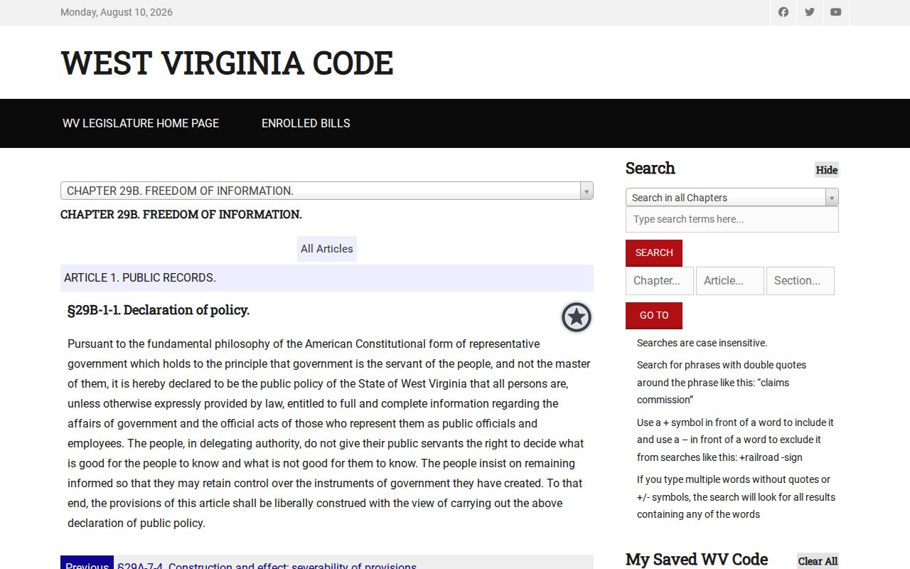 West Virginia FOIA source for Bethlehem criminal records