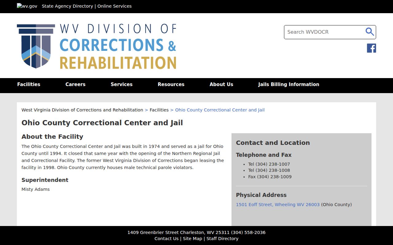 Ohio County arrest custody information for the correctional center