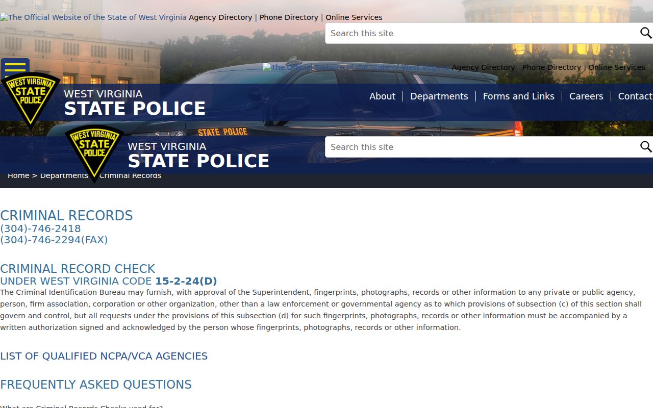 Ohio County criminal history information from West Virginia State Police