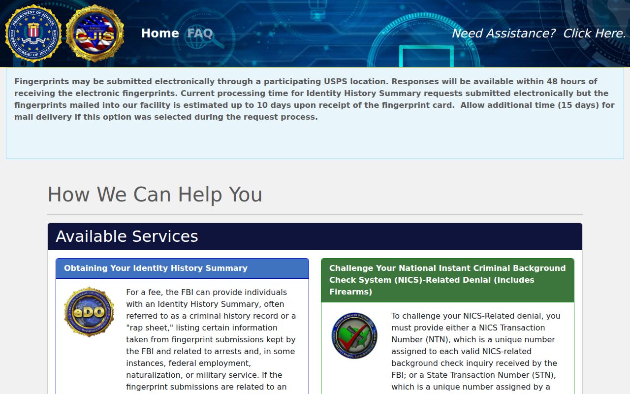 Ohio County criminal history federal identity record request