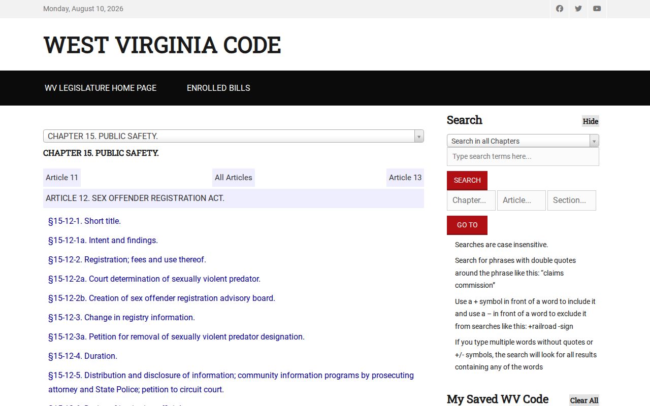 West Virginia registration law for an Ohio County sex offender check